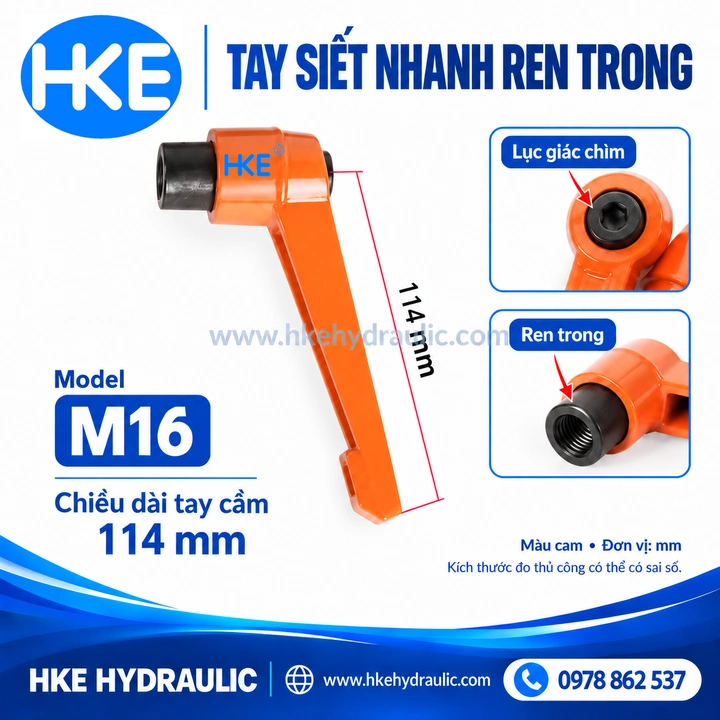 Tay siết nhanh M16 ren trong, tay cầm 114 mm