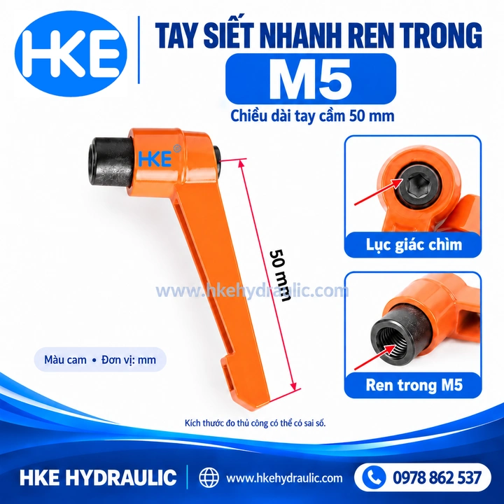 Tay siết nhanh M5 ren trong, tay cầm 50 mm
