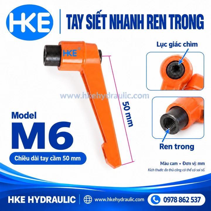 Tay siết nhanh M6 ren trong, tay cầm 50 mm