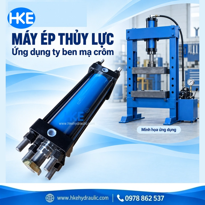 Minh họa ứng dụng ty piston trong máy ép thủy lực
