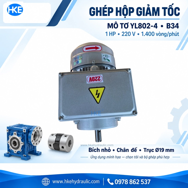 Ứng dụng ghép hộp giảm tốc của mô tơ 1 pha YL802-4 B34