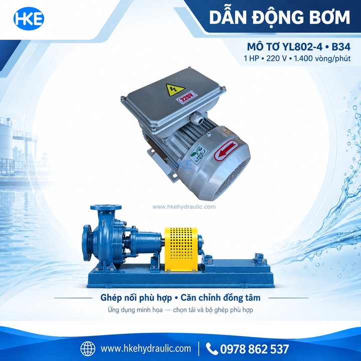 Mô tơ trục 19 mm dẫn động bơm qua bộ nối phù hợp