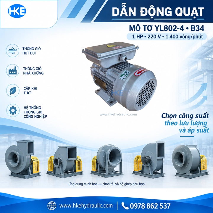 YL802-4 dẫn động quạt – chọn theo tải thực tế