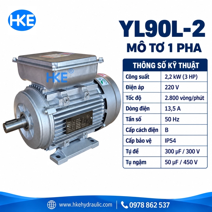 Thông số động cơ YL90L-2 2,2 kW 220V 13,5 A IP54