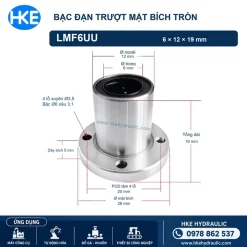 Con trượt tròn LMF6UU mặt bích tròn, kích thước 6x12x19 mm, PCD 20 mm