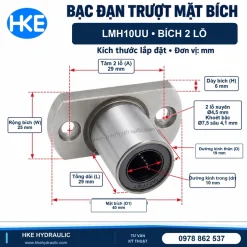 Con trượt tròn LMH10UU mặt bích oval 2 lỗ, kích thước 10x19x29 mm HKE