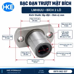 Con trượt tròn LMH8UU mặt bích oval 2 lỗ, kích thước 8x15x24 mm HKE
