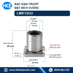 Con trượt tròn LMK12UU 12x21x30 mm, bích 32 mm, PCD 32 mm