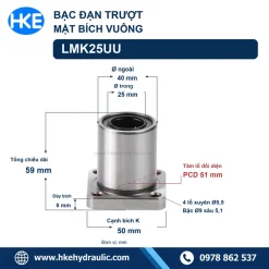 Con trượt tròn LMK25UU 25x40x59 mm, bích 50 mm, PCD 51 mm