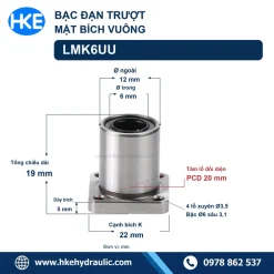 Con trượt tròn LMK6UU 6x12x19 mm, bích 22 mm, PCD 20 mm