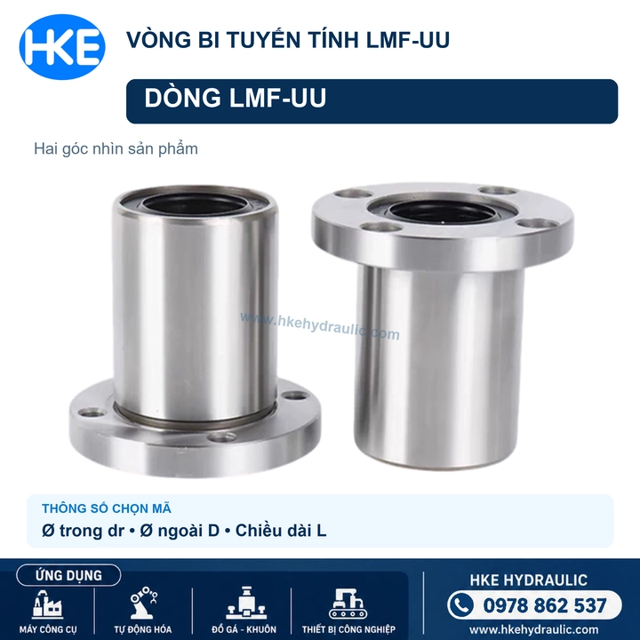 Vòng bi trượt tròn LMF-UU mặt bích tròn nhìn từ hai phía